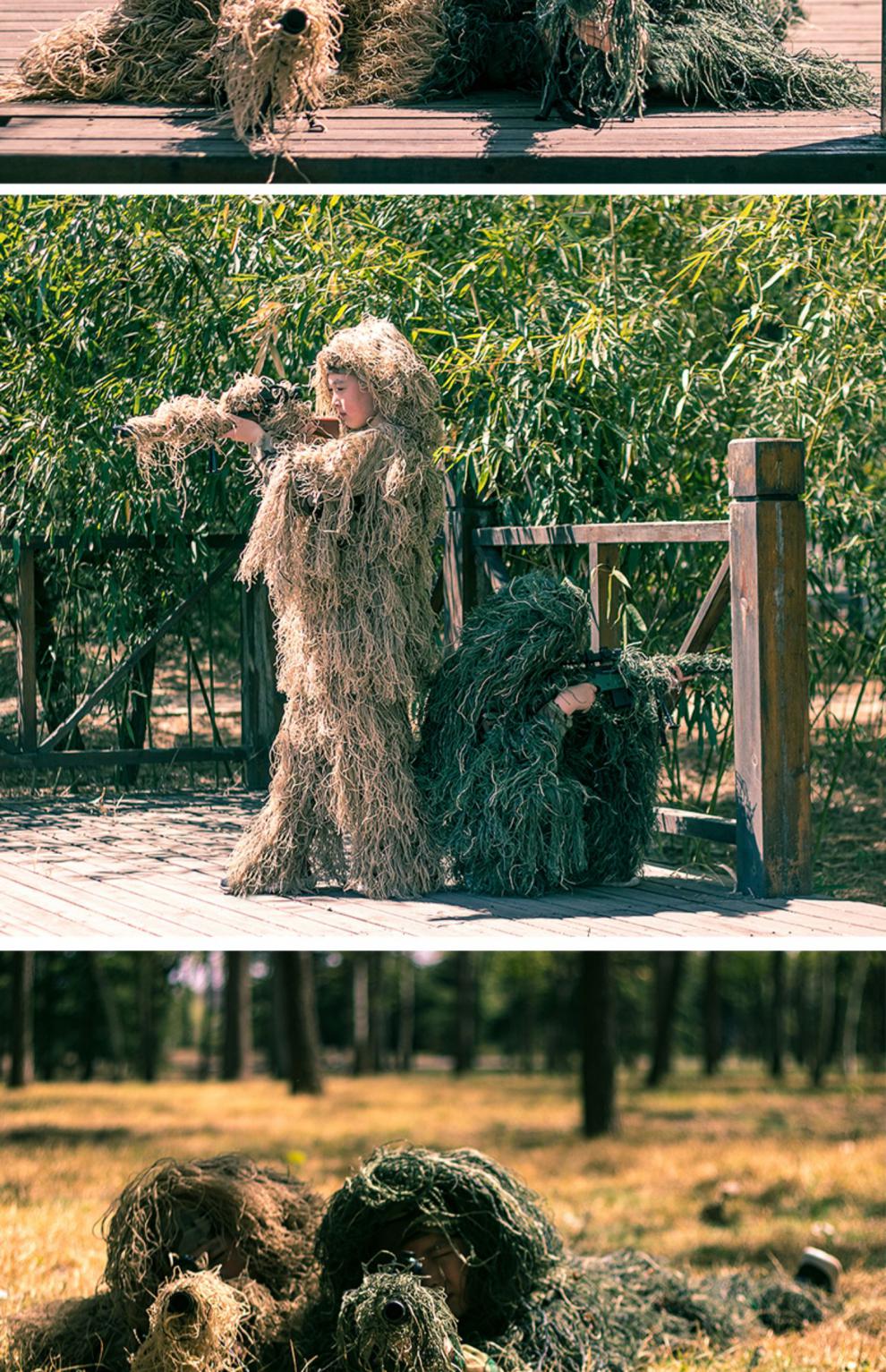 絕地求生兒童吉利服雪地偽裝服叢林隱身衣手迷彩吃裝男cs 兒童awm水彈