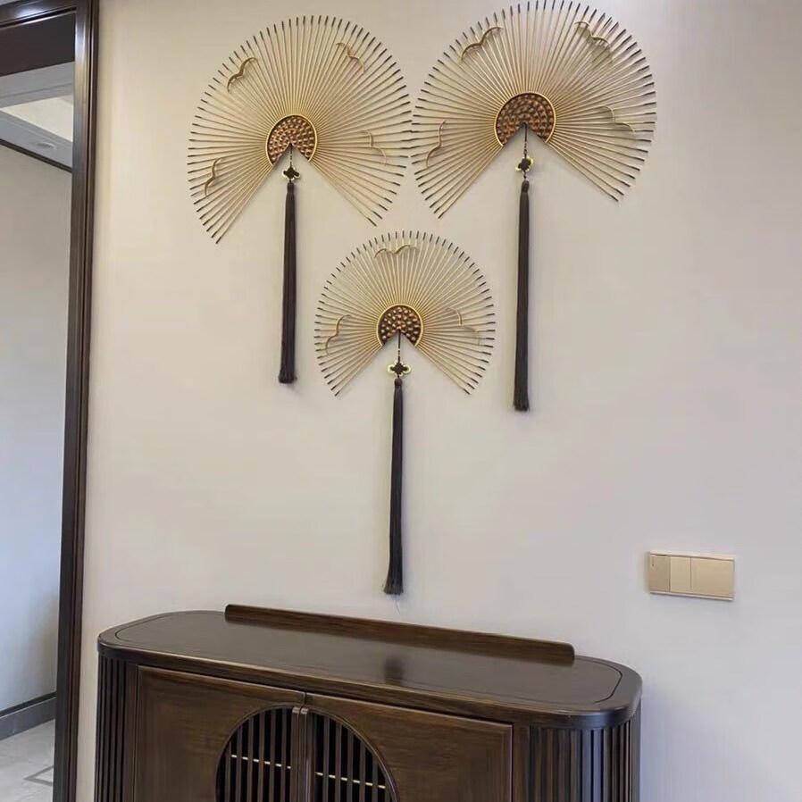 2022新款古风墙饰扇子挂墙装饰新中式铁艺壁挂古风扇子墙上装饰品轻奢