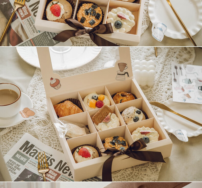 甜品包装盒蛋黄酥纸盒九宫格打包盒子礼盒6九宫格开窗点心盒5个见图