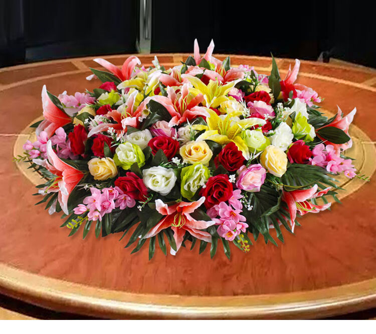 大型酒店餐桌花摆件花绢花插花装饰花饭店圆桌花电动转盘餐桌花艺直径