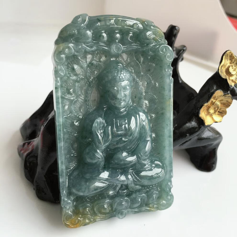 居仁堂翡翠a货大日如来佛公吊坠玉坠挂件翡翠大日如来吊坠七夕情人节