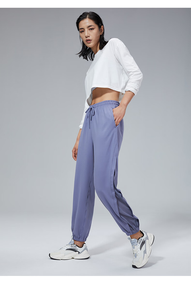 安踏运动裤女春季新垂感阔腿裤休闲宽松收口束脚裤 基础黑962117750-3