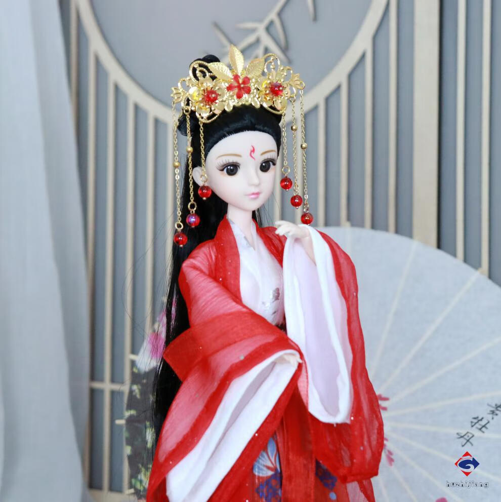 30厘米比芭比美娃娃古风古装古代红色汉服裙公主玩具人偶礼物配件儿童