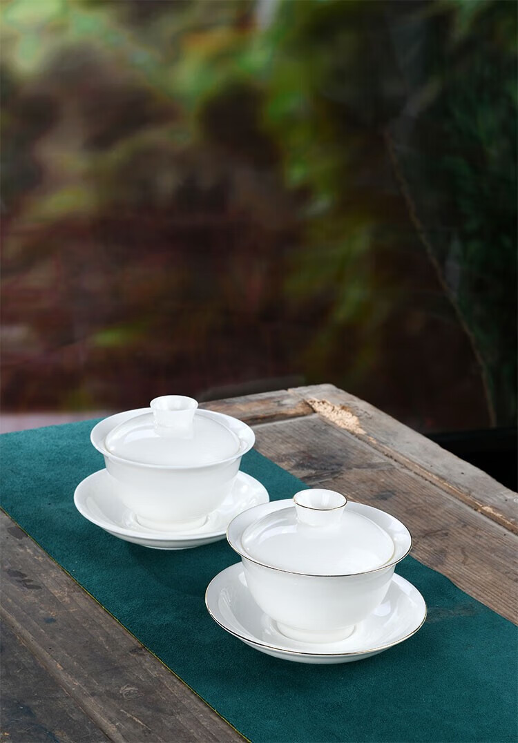 茶碗盖碗善简白瓷盖碗单个茶杯家用功夫茶具羊脂玉手工敬茶碗大中小号