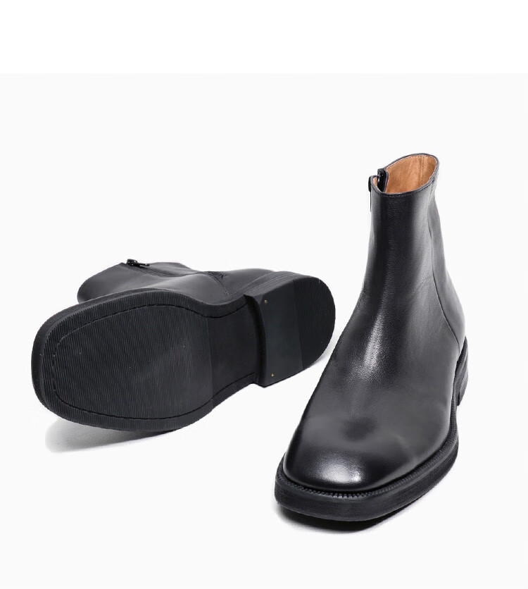 拉链短靴男士高帮英伦方头马丁休闲皮鞋切尔西靴子夜幕黑色现货数量