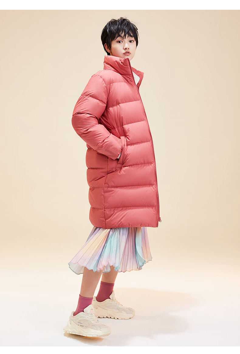 安踏运动羽绒服女春季新款鸭绒保暖防寒长款立领开衫 基础黑962047971