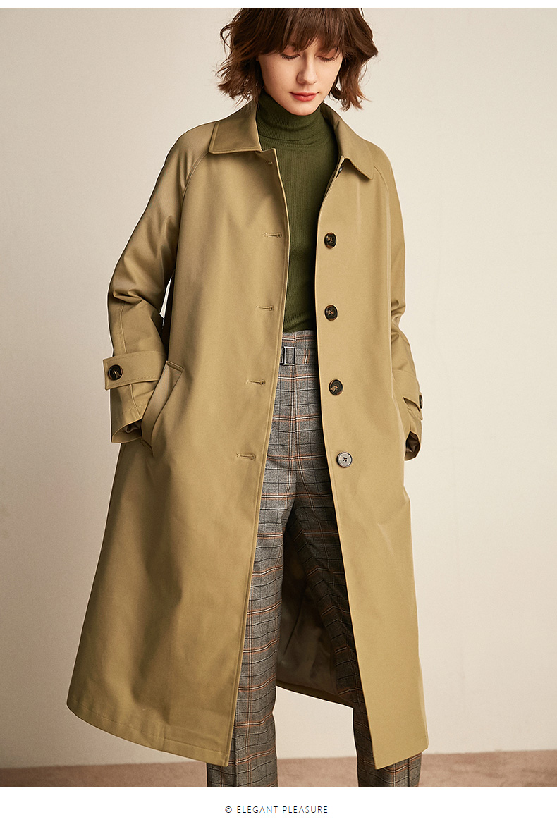 卡其色中长款风衣女2021春秋装新款英伦风时尚休闲宽松外套浅驼色s