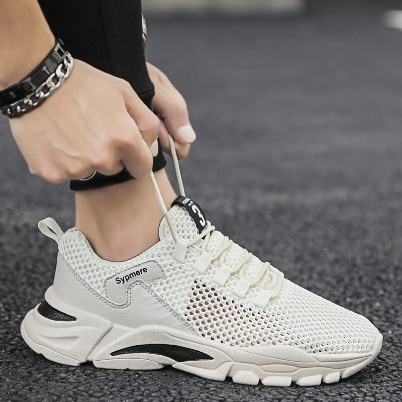 夏日网状ins鞋男轻薄透气通风网孔鞋轻盈网子大网眼热天白色38
