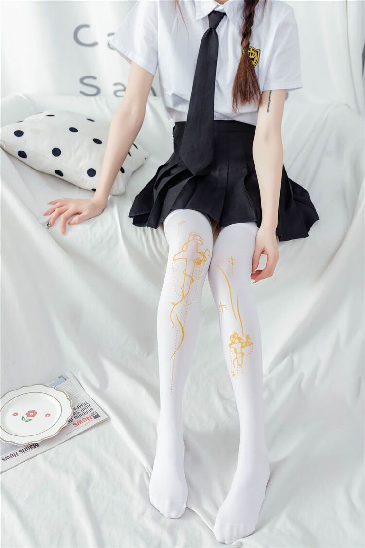 白丝袜日系lolita过膝袜夏季locos二次元长筒袜汉服学院风印花萝莉袜