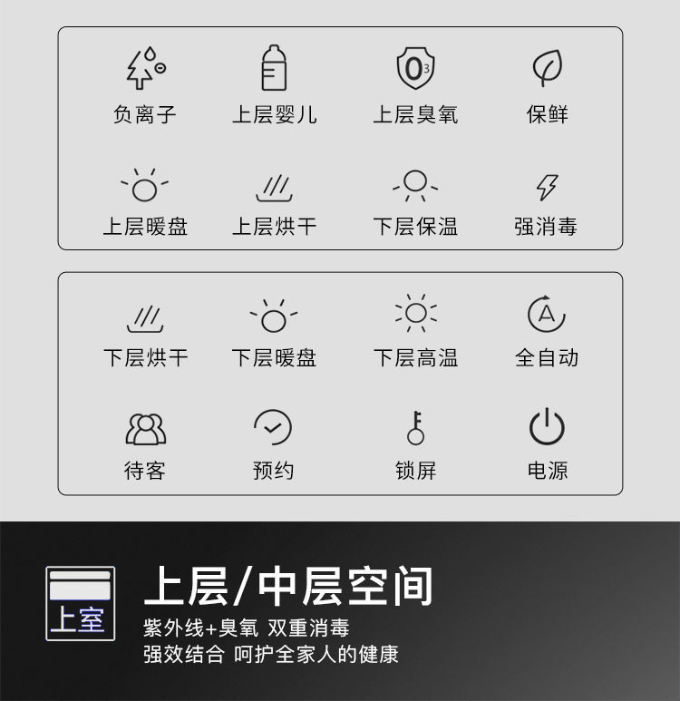优选消毒柜嵌入式家用厨房大容量碗筷餐具镶嵌式消毒碗柜千弗三层16键