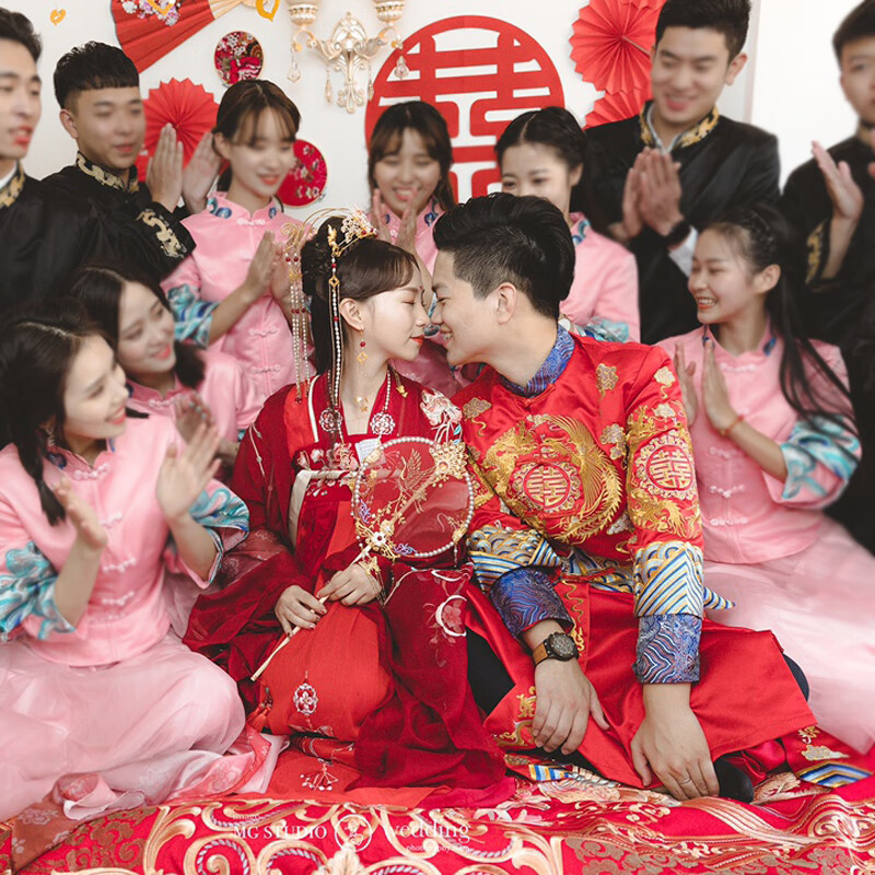 古装婚服情侣大码秀禾服唐装新郎中式结婚马褂敬酒礼服龙凤褂整套婚纱