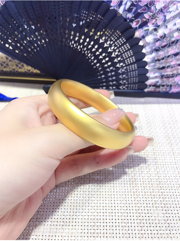 韩大福古法金手镯扁款宽面磨砂黄金镯子女士足金妈妈款传承古法手工