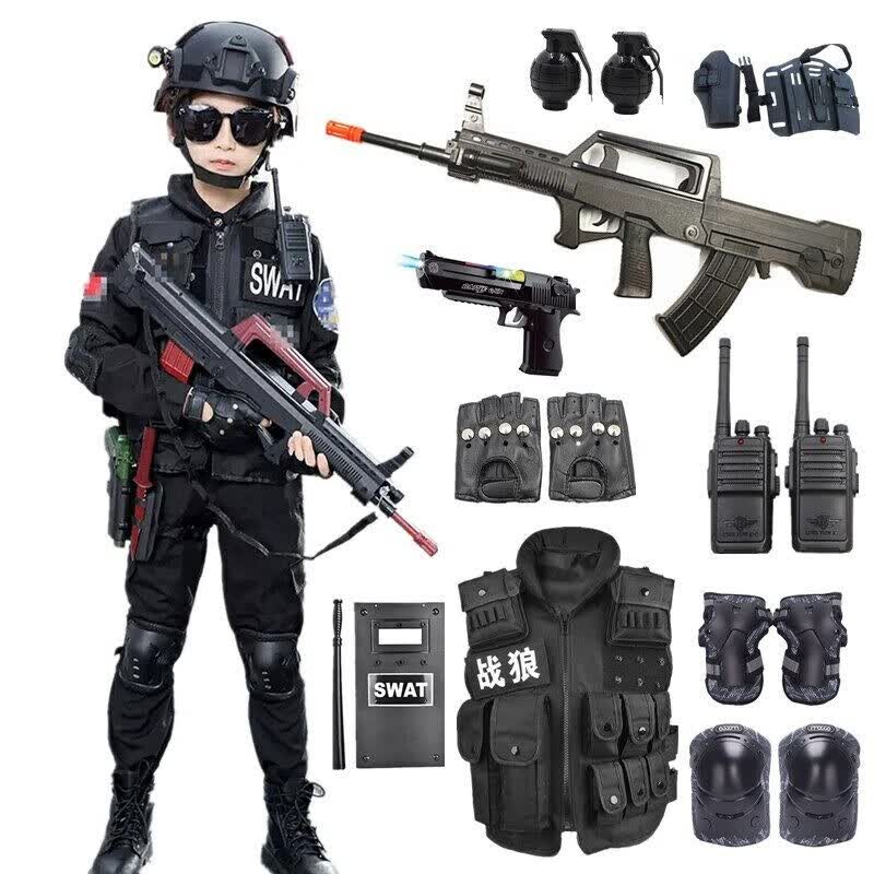 套装可穿靴子角色靴扮演小特警小警察军靴演出服特种兵装备儿童节礼