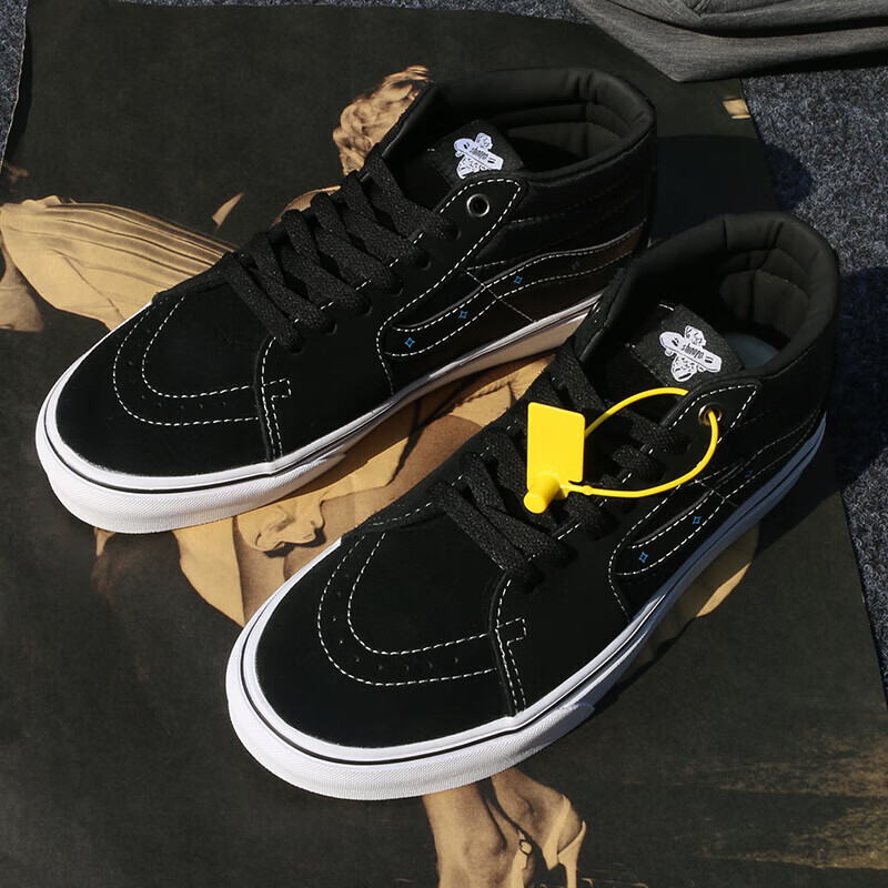 vans)官方品牌全黑中帮大码男鞋春季加绒48板鞋男【商场同款】 黑色中
