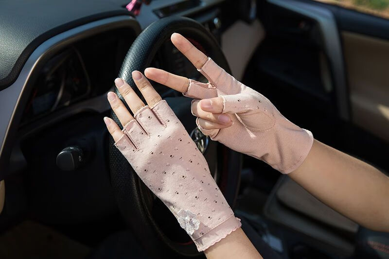 手套薄款女新款女士夏天防晒手套防滑透气时尚大方短款薄款花蝶紫色