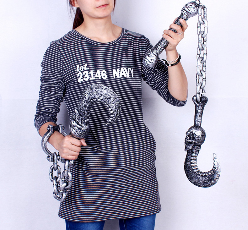 460g万圣节表演道具塑料影视囚犯铁链脚镣手镣铁链手铐手链手脚脖子链