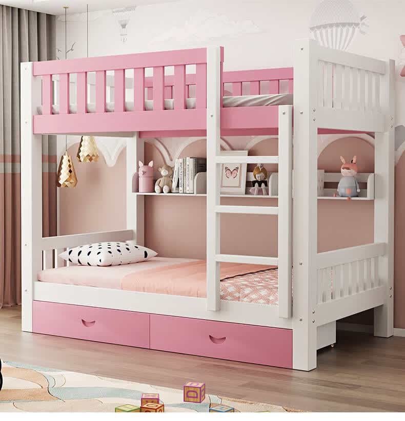 裕沣阁实木床上下铺床双层床多功能组合床实木两层床双人床高低床白色