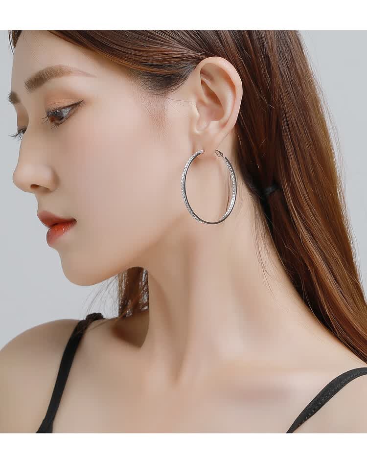 丹普水钻大耳圈2022年新款潮网红气质韩国圆圈耳环女夏季夸张银针耳饰