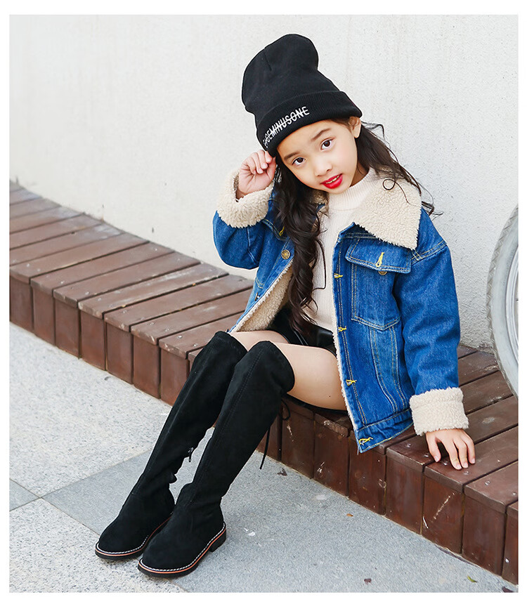 女童秋冬儿童过膝长靴高筒靴靴子韩版公主靴冬季大童靴 黑(棉鞋) 30