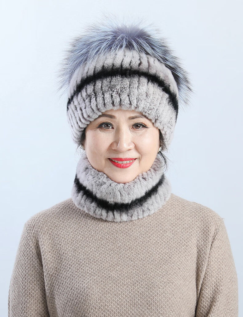 雪护耳中老年人送妈妈防风雪毛球球帽子冒孑深紫色单顶帽子均码有弹性