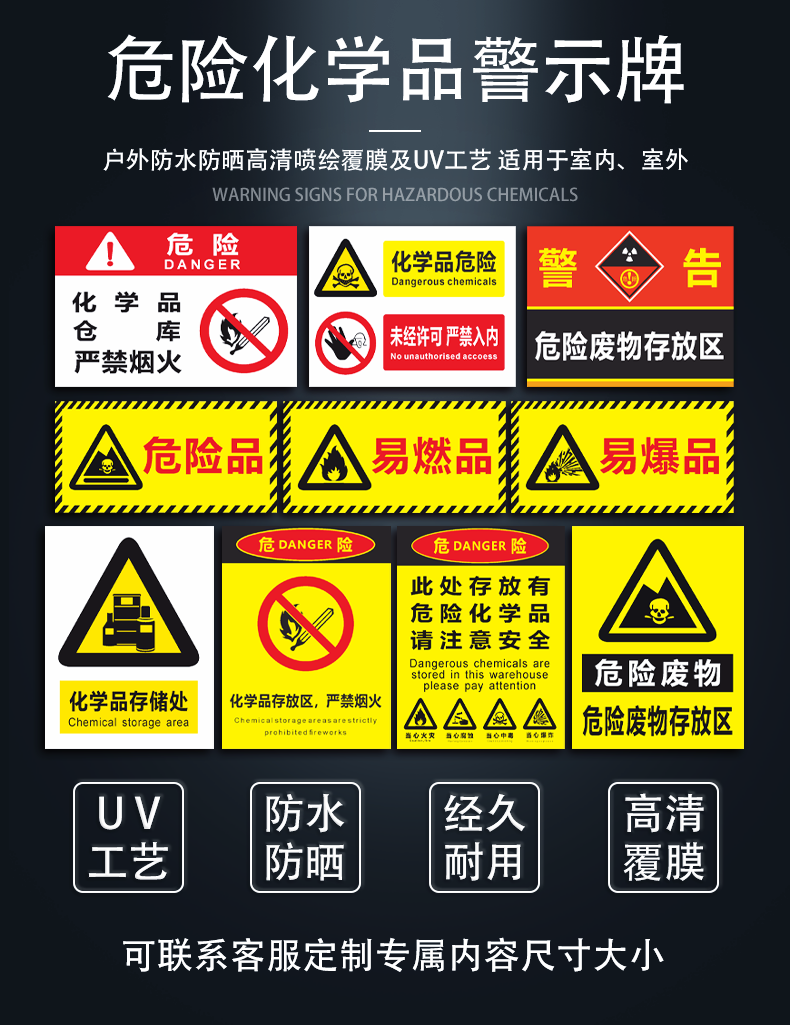 牌仓库危险废物废机油易燃严禁烟火标识牌 化学品仓库严禁烟火(铝板)