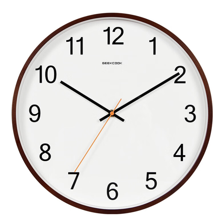 超现代简约创意钟表家用客厅北欧时尚卧室圆形石英钟 原木色-数字款