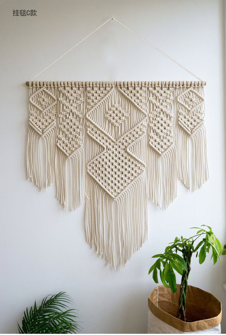 北欧流苏挂毯手工编织民宿装饰床头玄关艺术挂饰波西米亚客厅壁毯l3