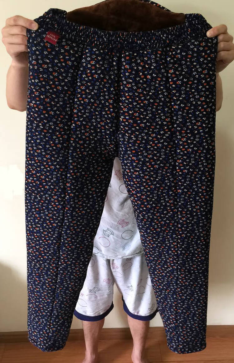 中老年人棉裤女70-80岁加绒加厚奶奶冬装保暖裤高腰宽松妈妈外穿 红花