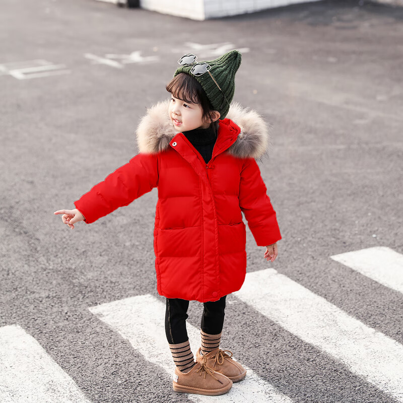 款新款装韩版洋气小童儿童宝宝女外套棉服小孩子穿的 黑色 大毛领棉衣