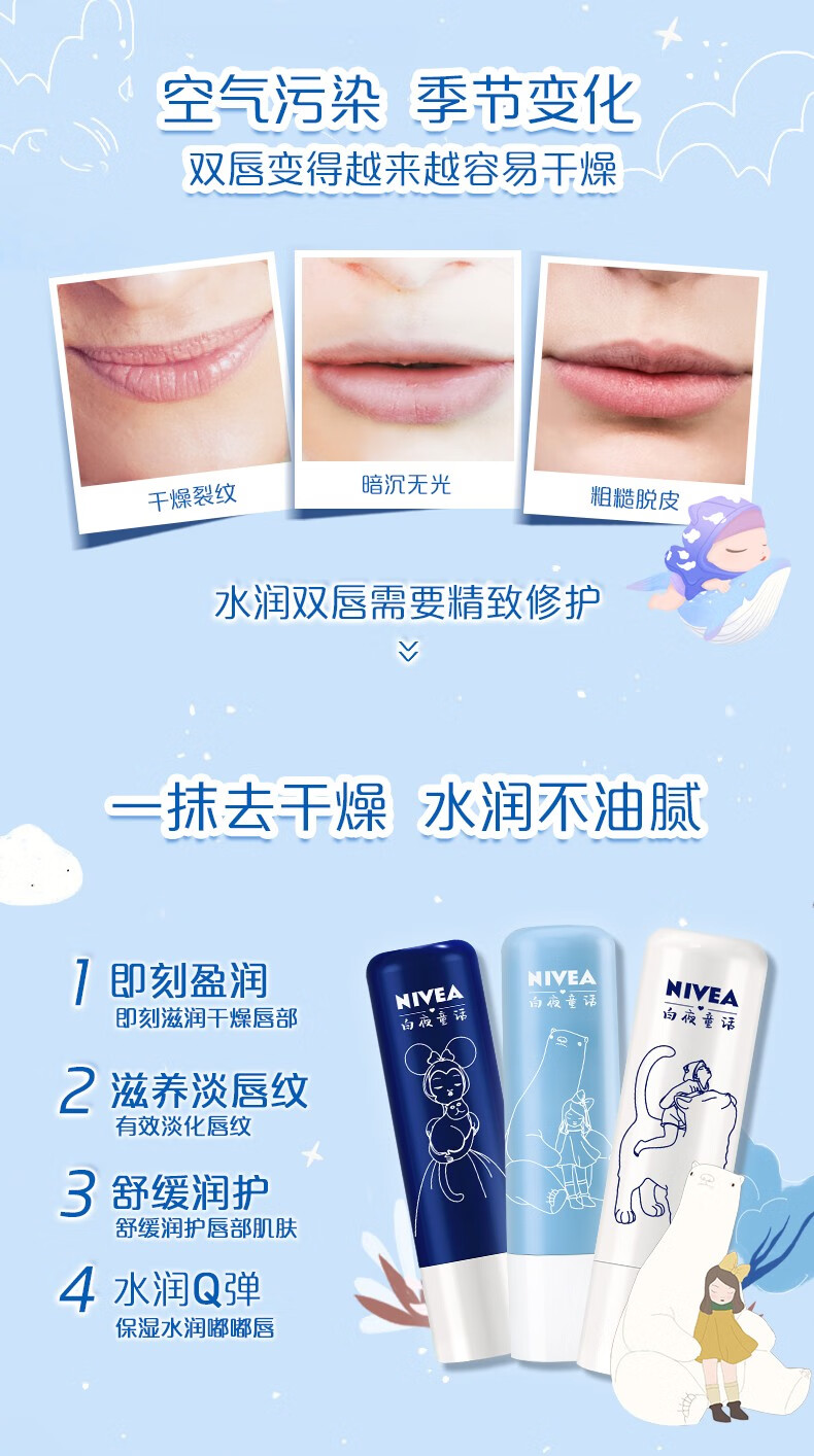 妮维雅（NIVEA）润唇膏女士男士唇膏补水保湿护唇膏唇部打底滋润唇油 修护型润唇膏4.8g(男女通用)