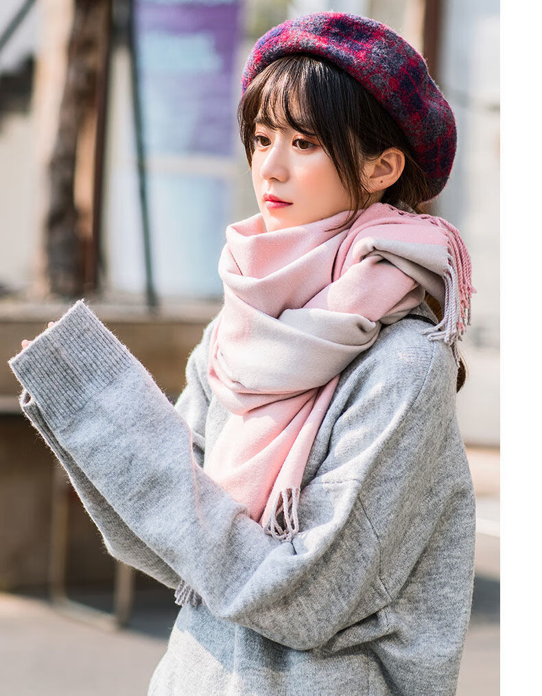 围巾女秋冬百搭韩版时尚仿羊绒新款女士提花披肩加厚保暖粉色蒲公英