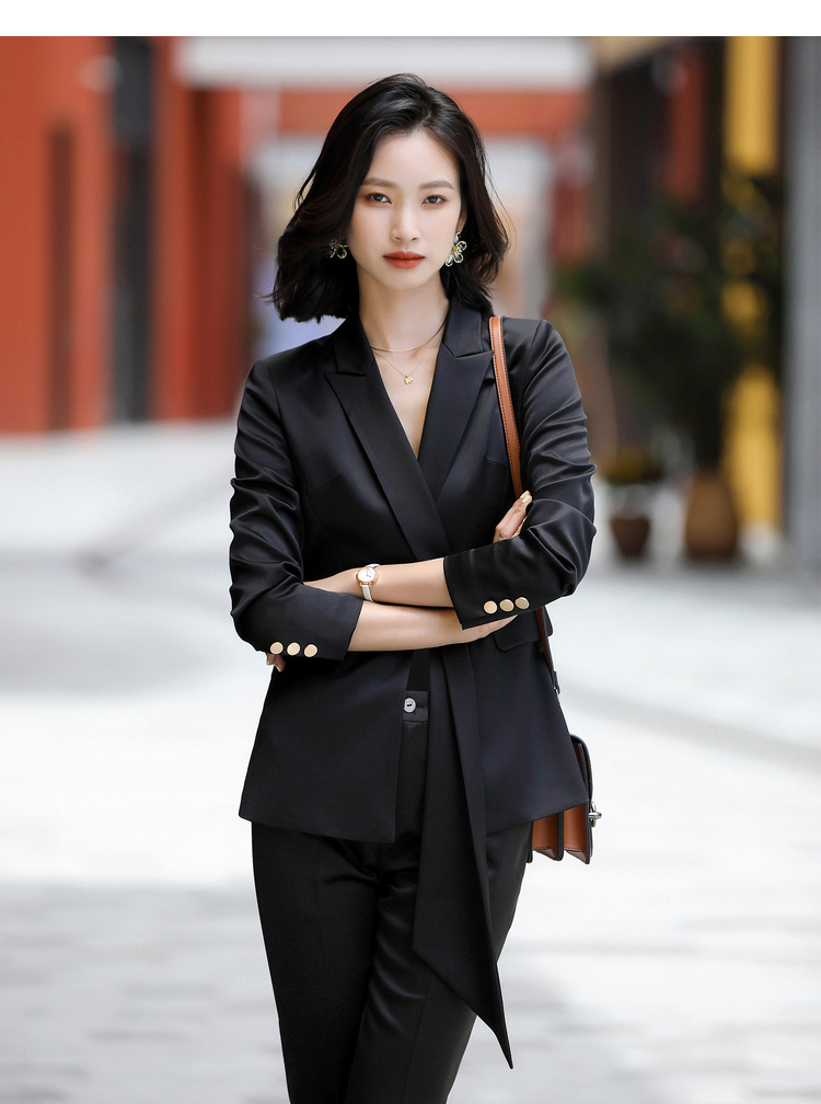 秋季新款设计感小众不规则洋气飘带上衣御姐风总裁正装高端仿真丝西服