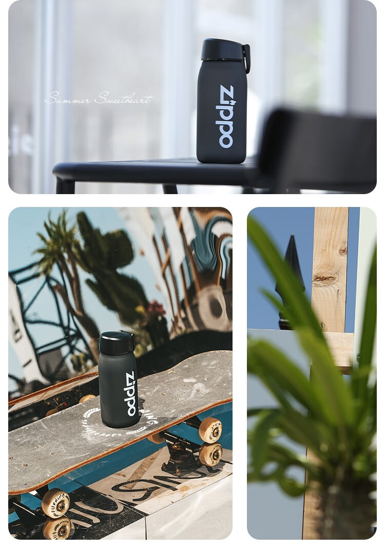 美国zippo便携健身房男女学生运动水杯 可拆洗大容量随行杯 雾砂黑600