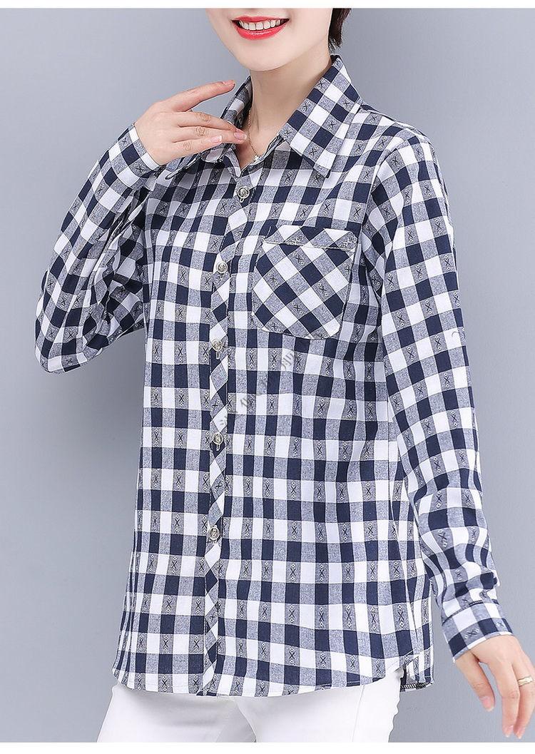 漫佩纯棉衬衫宽松大码棉布衬衣中老年长袖修身格子衬衫女宽松薄款外套