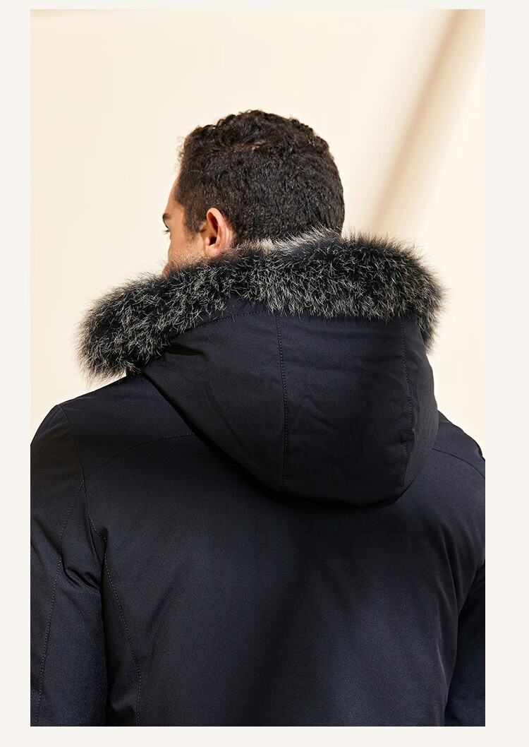爱迪丹顿aidydanton | 秋冬男士狐狸毛领休闲中长款羽绒服 藏青 46