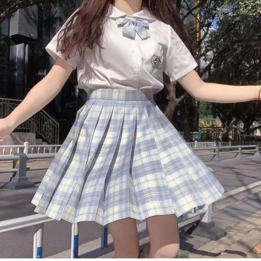 jk制服女高品质格裙正版制服套装全套格子裙女学院风百褶短裙树莓红茶