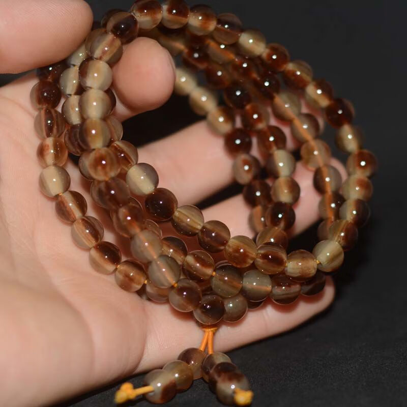 y天然老牦牛角手串108颗牛角手链佛珠念珠手串男女士文玩礼品项链依莲