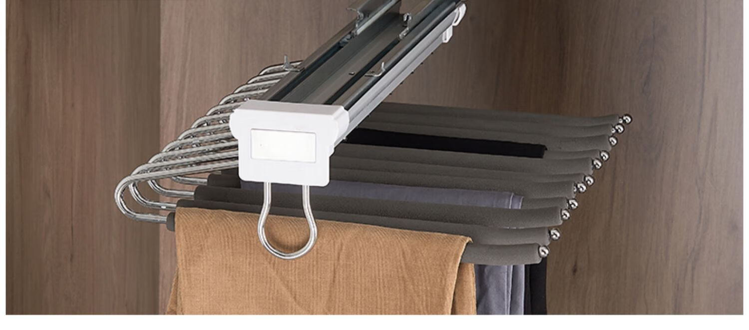 裤架衣柜内置家用多功能伸缩裤抽架滑轨抽拉裤挂阻尼顶装五金配件升级