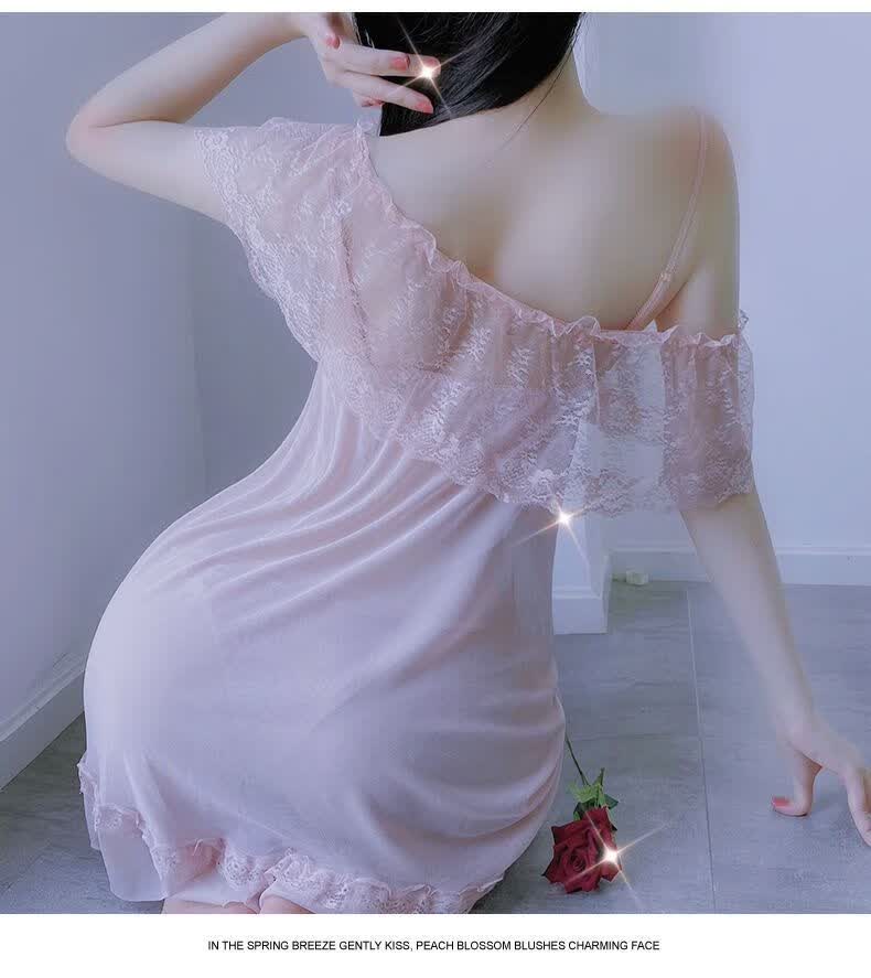 特大码性感透明蕾丝两件套裙激情镂空挑逗女夏季吊带睡衣sm制服血滴子