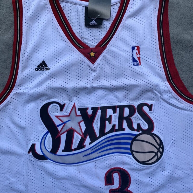 滕讯体育nba76人艾弗森3号复古篮球服黑白运动休闲球衣训练女背心刺绣