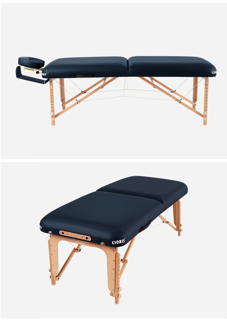 折叠美容床可折叠按摩床床美容床家用实木折叠床中推拿床 藏青色