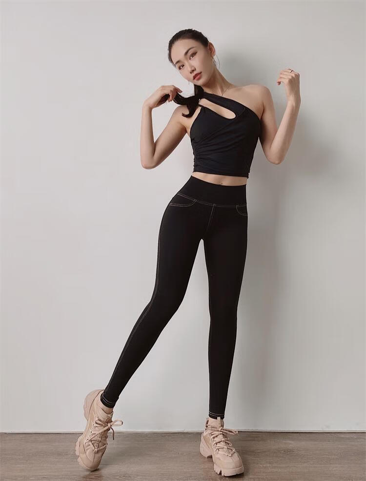 aisunstyle欧美ins网红高腰弹力提臀紧身裤女网红显瘦运动长裤速干