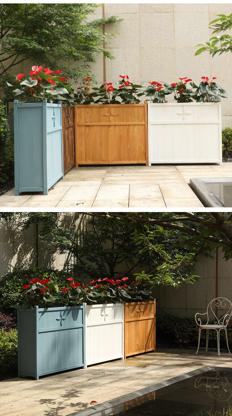 防腐木花箱围栏院子长方形花架户外栅栏木制隔断室外组合外摆花槽非标