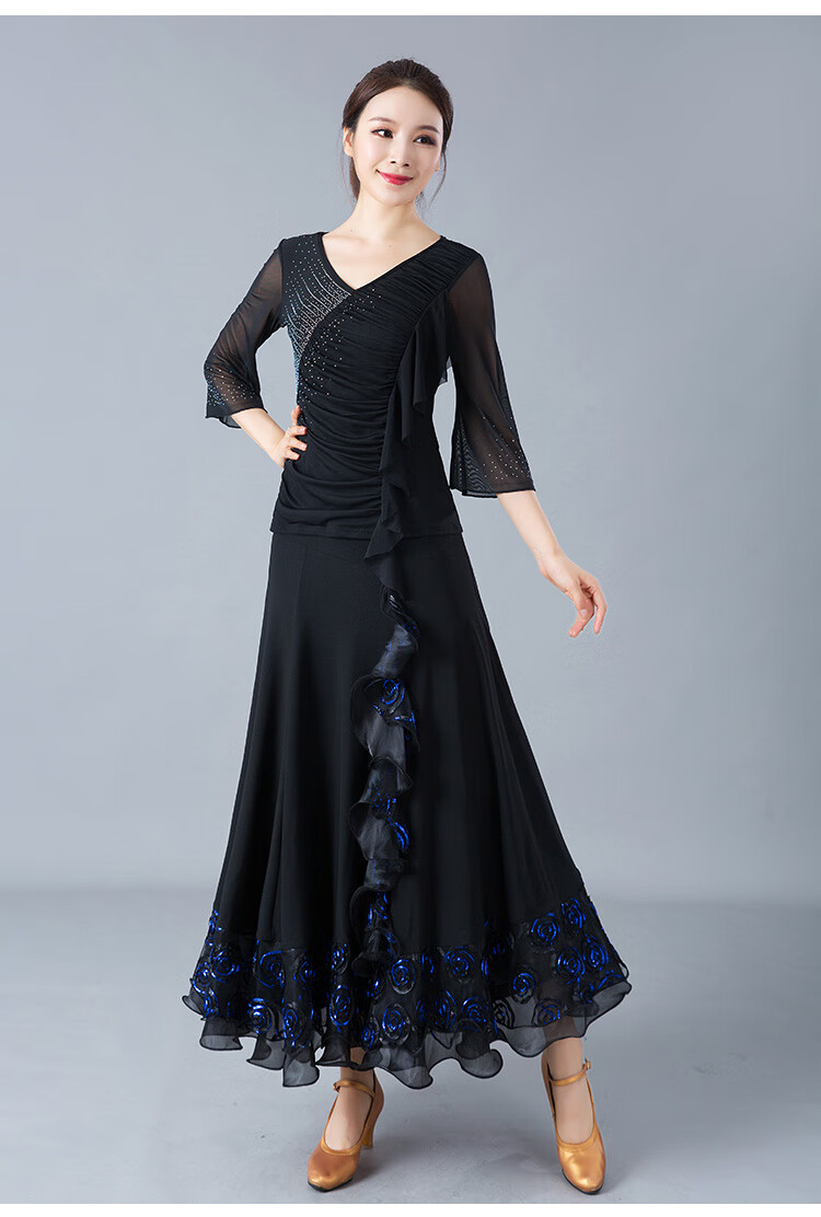 拉丁舞服装 大摆裙长裙摩登舞交谊舞半身女士拉丁舞演出服装国标舞