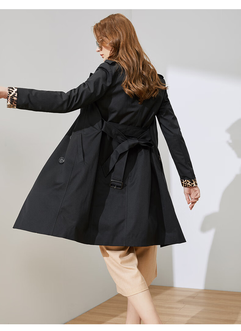 曼德诗风衣女中长款秋季新款黑色简约大气百搭气质外套女士 黑色 s【
