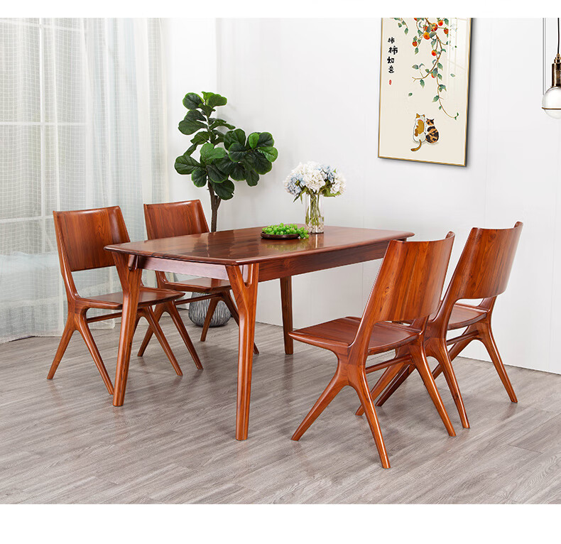缅甸柚木家具餐桌意式北欧现代简约时尚餐桌椅实木餐厅轻奢饭桌餐椅48