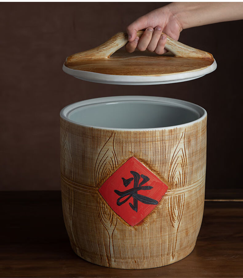 瓷小奴-景德镇陶瓷米缸米桶10斤20斤30斤带盖密封防虫防潮面缸加厚储