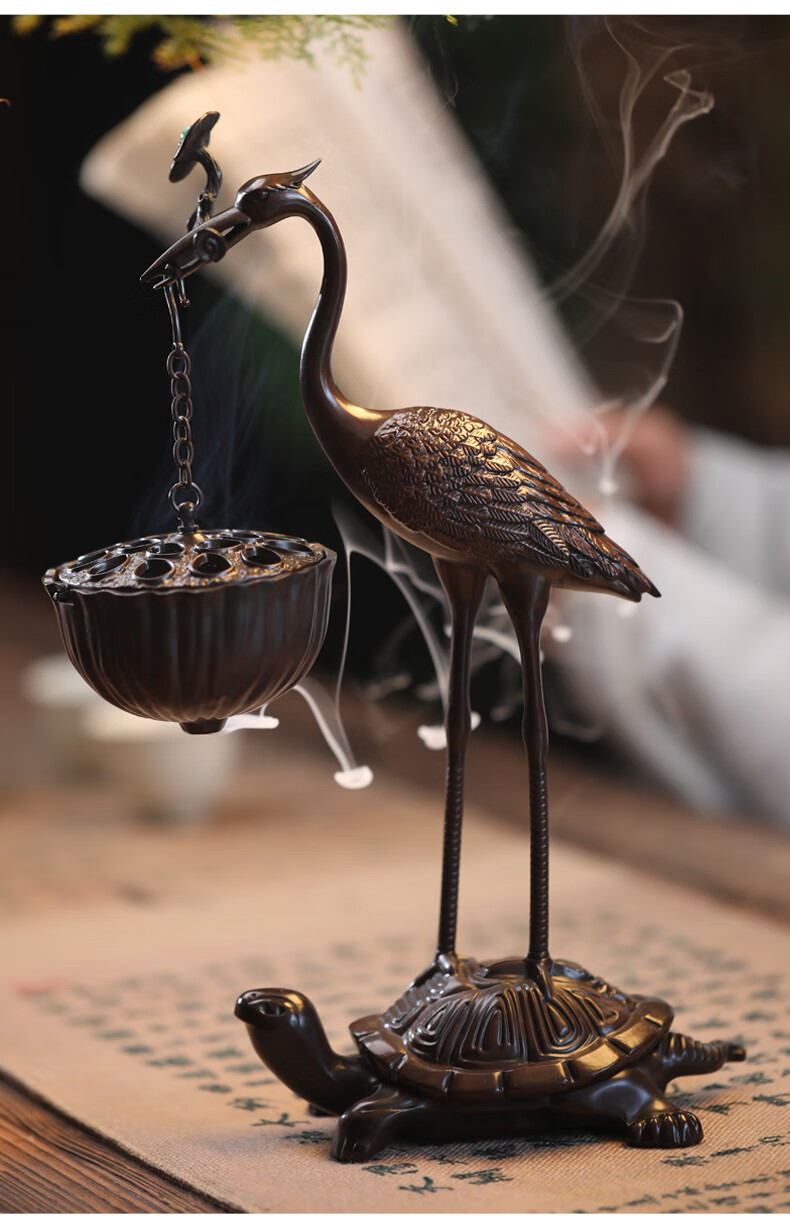 沉香香薰炉禅意香道悬挂炉摆件仙鹤御龟悬挂炉青铜色宝匣倒流香茉莉