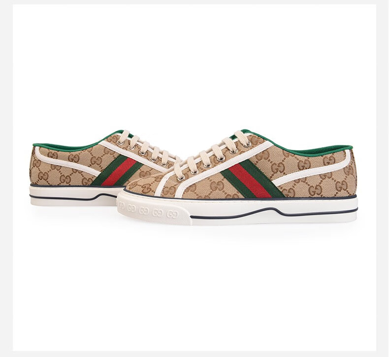 古驰男士低帮休闲鞋 古奇1977系列复古系带低帮板鞋 双g印花帆布运动