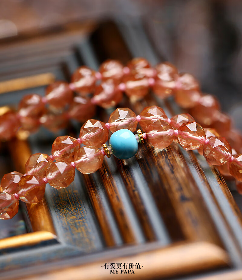 mypapa水晶彩宝可遇不可求红安德森长石钻石切面老金手链s26-1-10
